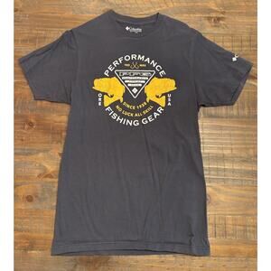 Columbia PFG Mens Short Sleeve T Shirt Navy Blue Yellow Size Medium M